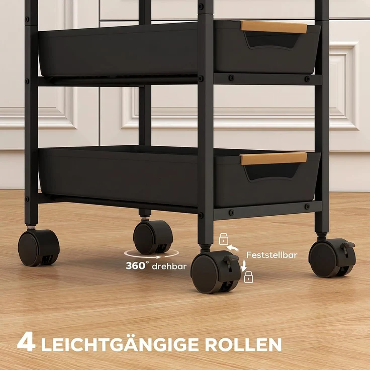 HOMCOM Küchenwagen, Metall, Kunststoff, Schwarz, 39,5L x 24B x 82H cm – Bild 4