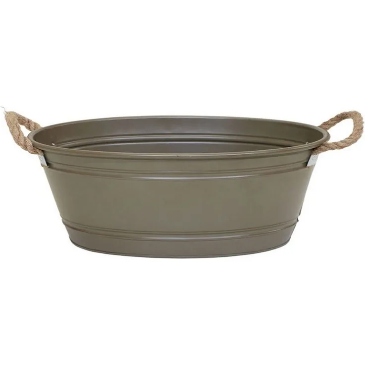 colourliving Pflanzkübel Pflanztopf "Beat" oval aus Metall Blumentopf XL 64x42x25 cm, mit Kordelgriffen aus Naturmaterial