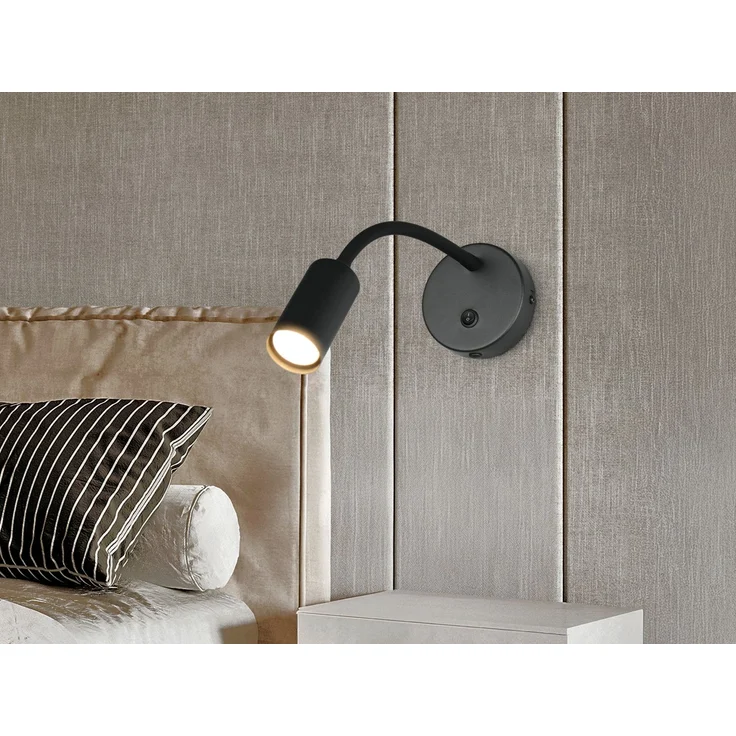 Schwanenhals Leselampe TARYN Schwarz mit Schalter, Breite 10cm – Bild 5