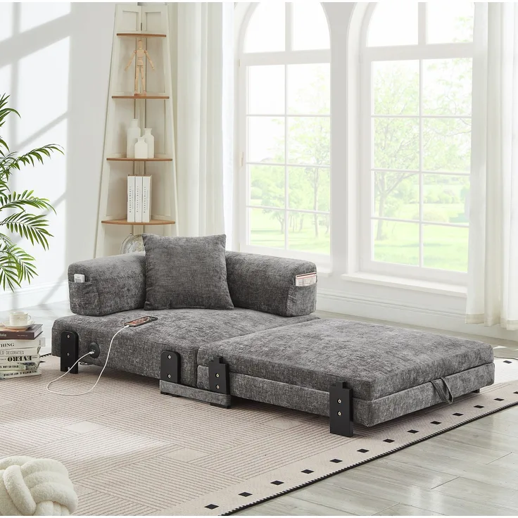 ZUBALIYA Sofa mit LED - Beleuchtung, mit USB - Anschluss, für Wohnzimmer und Apartments, mit stabilem Untergestell, Beige