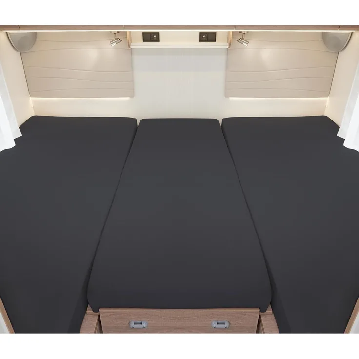 BettwarenShop Wohnmobil Wohnwagen Heckbett Spannbetttuch-Set 3-teilig|2 Längsbetten + Mittelteil| anthrazitBettwarenShop Wohnmobil Wohnwagen Heckbett Spannbetttuch-Set 3-teilig
