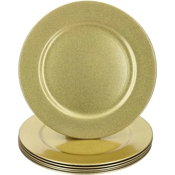MamboCat Servierplatte 6er Set Platzteller Gold Glitzer 33cm Dekoteller leicht Kunststoff, Kunststoff, Weihnachten – Bild 1