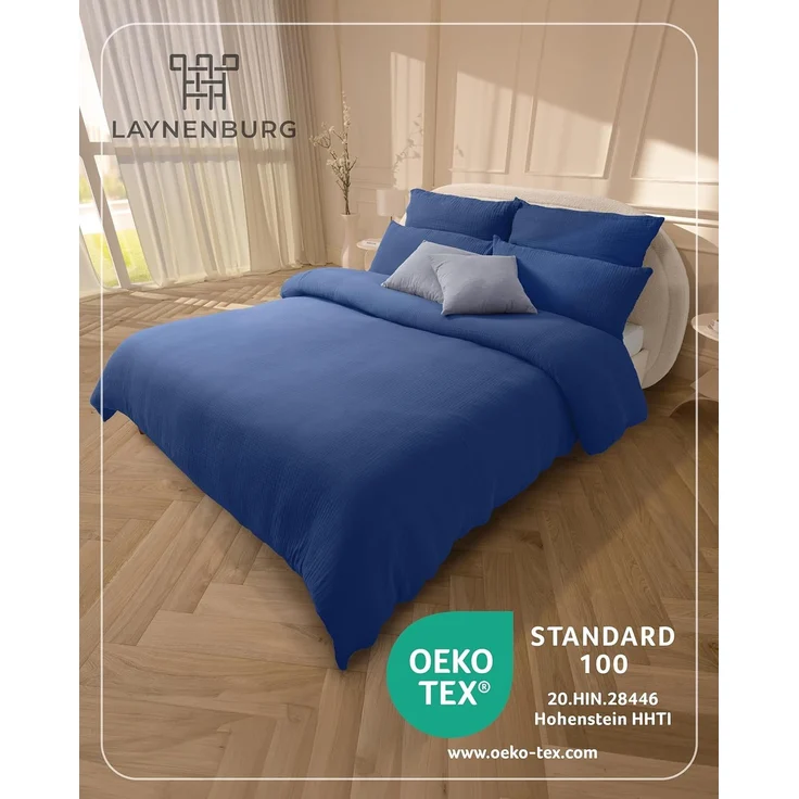 Laynenburg Bettwäsche Musselin aus 100% Baumwolle in 135x200 oder 155x220 cm, atmungsaktiv & bügelfrei – 3 lagig mit Reißverschluss & Haltebändern – Bild 2
