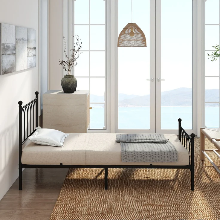 Metallbett Einzelbett Jugendzimmer mit Lattenrost Schwraz,ohne Martatze – Bild 4