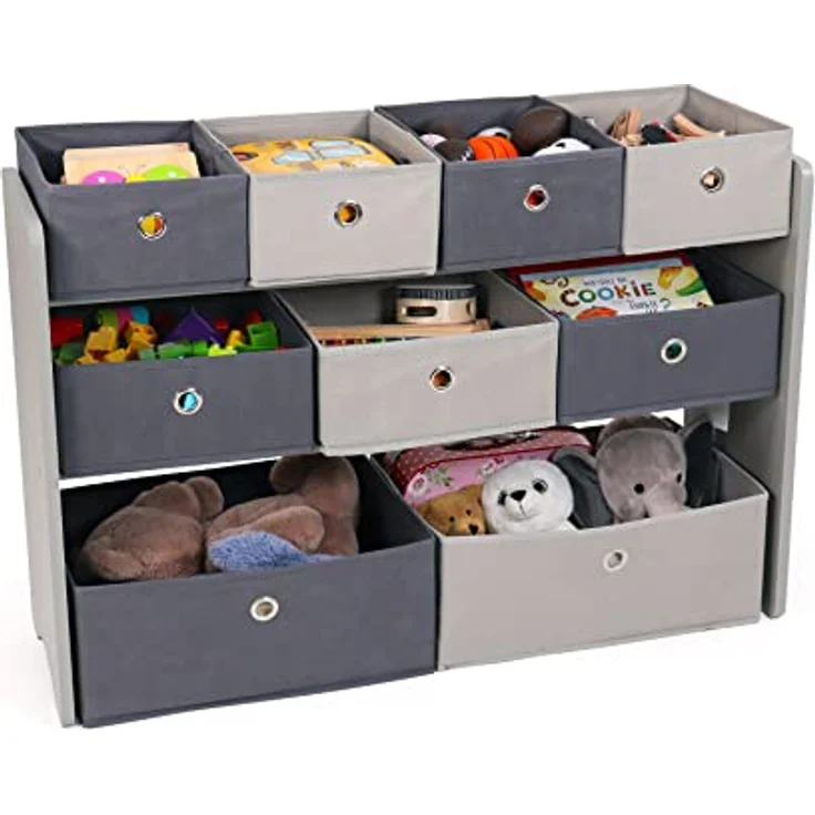 Humble Crew WO487 Kinderregal - Spielzeugregal-Organizer aus Holz mit 9 Stoffbehältern, Grau – Bild 4