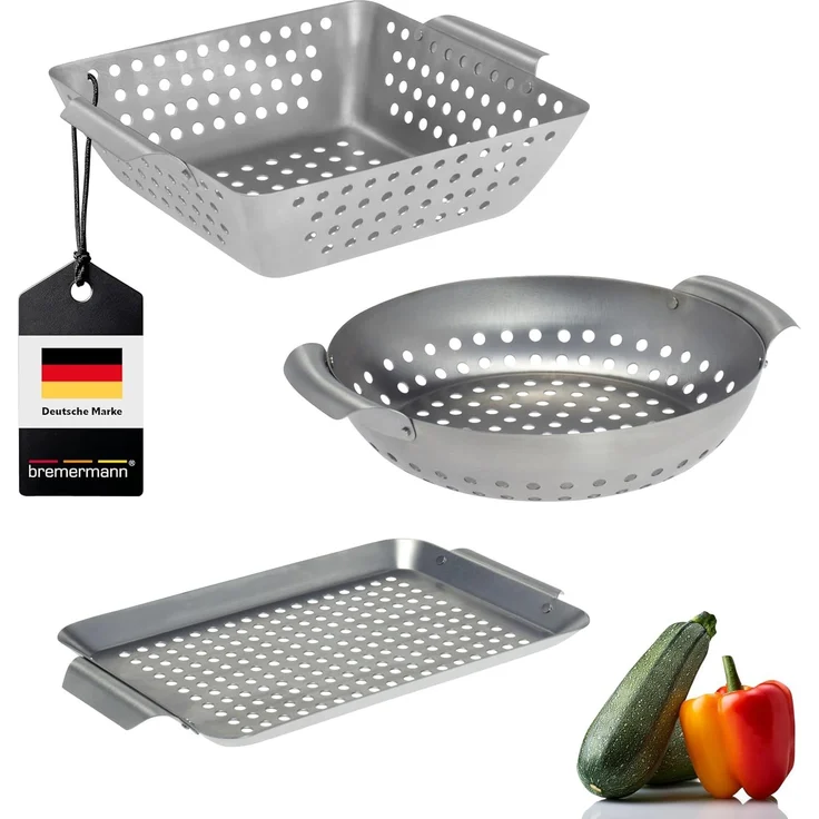 Bremermann Grillplatte 3er Set, Edelstahl Grau