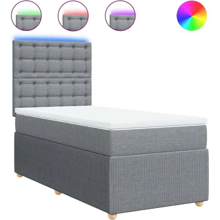 vidaXL Boxspringbett mit Matratze Hellgrau 90x190 cm Stoff 3294225 – Bild 2