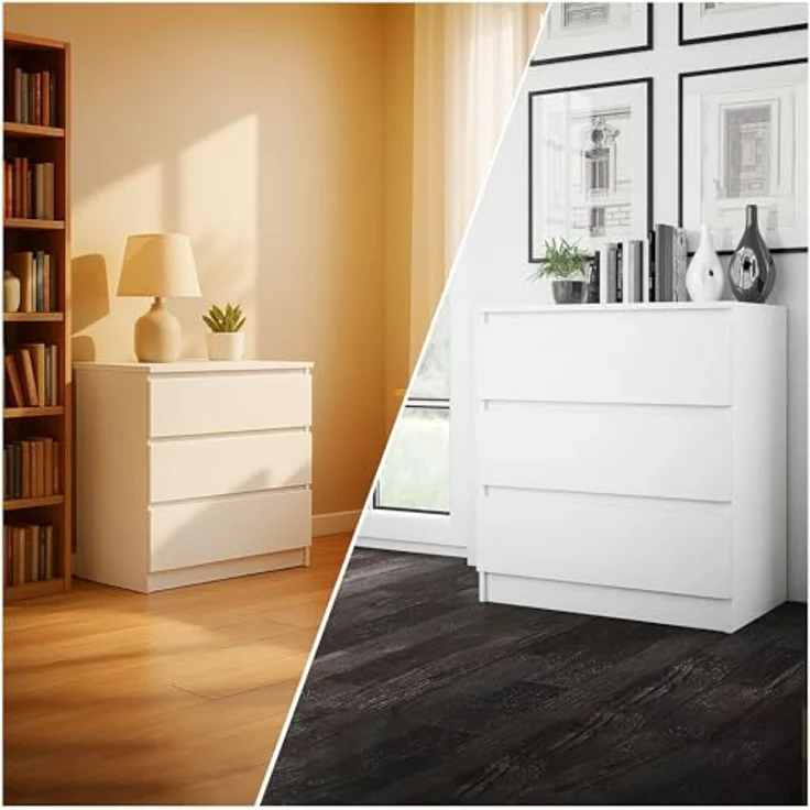 CDF Kommode mit Schublade Weiß Schrank Schubladenschrank 3 Schubladen Malm Kommode viel Stauraum Geeignet für Wohnzimmer Schlafzimmer Komodenschrank Organizer Kleidung 40T x 70B x 75H cm – Bild 9
