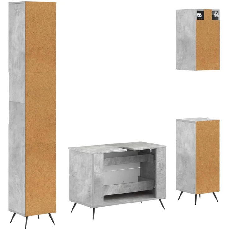 vidaXL 4-teiliges Badezimmer-Schrank-Set BREDA Betongrau Holzwerkstoff 3417966 – Bild 7