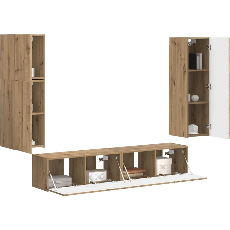 vidaXL TV-Schrankset Wandmontiert 4 pcs Artisan-Eiche Holzwerkstoff 3409041 – Bild 3