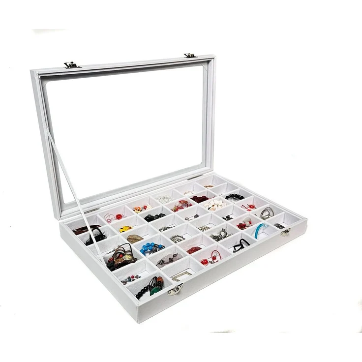 Yudu Schmuckkasten Schmucklade Schmuckkasten Schaukasten mit Glasdeckel Weiss – Bild 5