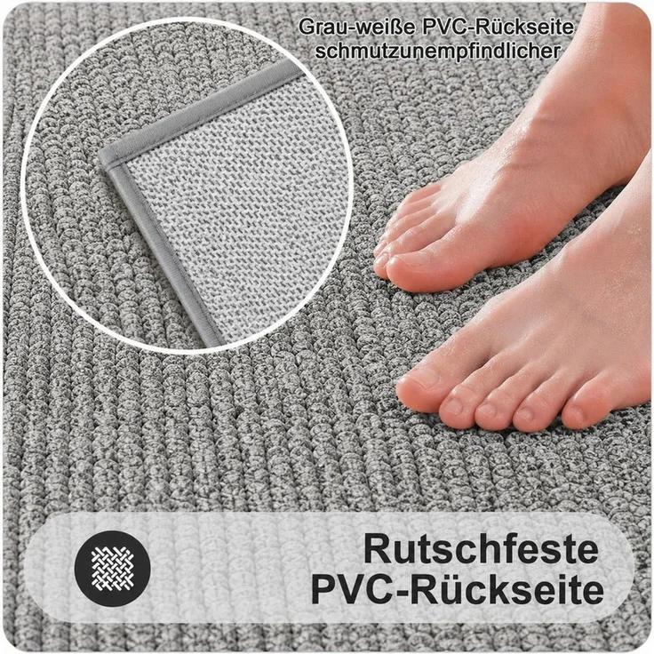 ibettertec Badematte Duschmatte Badezimmerteppich, 40x60cm Badematte rutschfest, Super Saugfähige Badematten & Badteppiche, schnell trocknend, Graue Badematte in Sisal-Optik, Badteppich Waschbar,Badezimmermatte für Dusche und Badewanne, Hellgrau – Bild 2