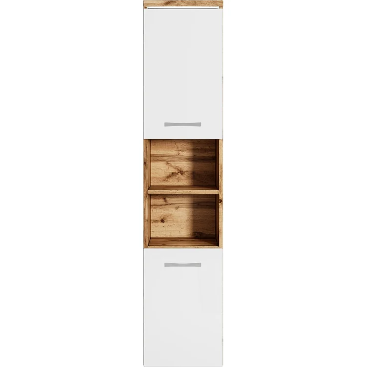 Badplaats Badezimmerschrank Paso 35 x 35 x 160 cm Eiche mit Weiß Hochglanz - Hoch Badschrank Mit 2 Türen – Bild 3
