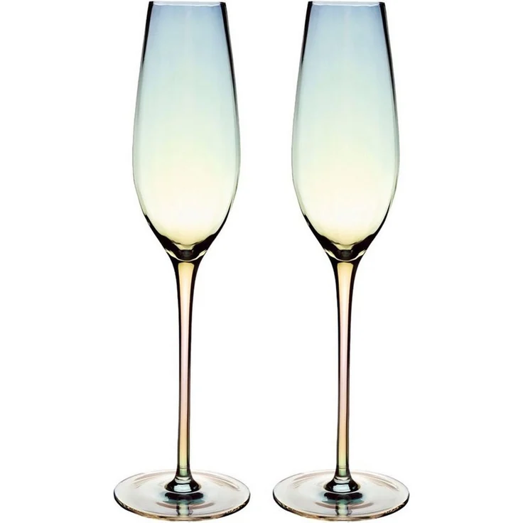 Intirilife Sektglas, 2-tlg, Glas, Champagner Sekt Glas Set Regenbogen Schimmer Wellenform 200 ml (2-tlg) – Bild 1