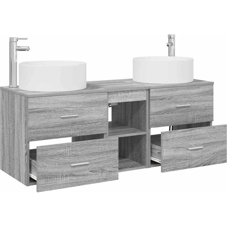 vidaXL Badezimmerschrank-Set 3 stk. Grau Sonoma 129 x 44,5 x 80 cm 3405952 – Bild 4