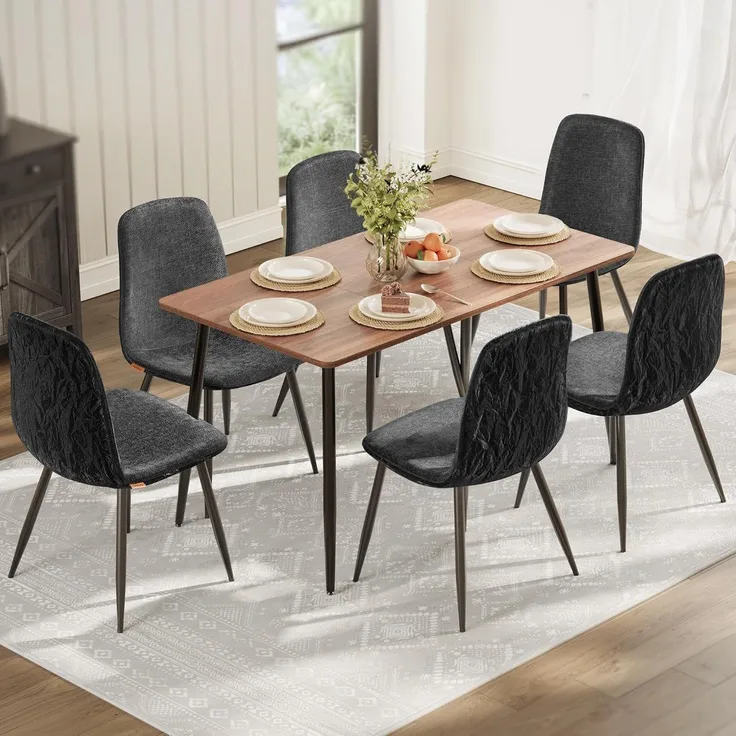 VASAGLE Esszimmerstuhl 6er Set, Küchenstuhl, Polsterstuhl, Metallbeine, verstellbare Füße, pflegeleicht, Chenille-Gewebe, PU mit von Gletschern inspiriertem Muster, schiefergrau