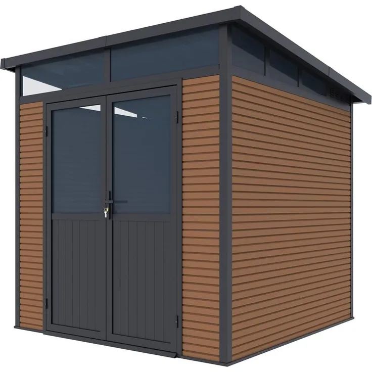Weide Gartenhaus | Aluminium & WPC | Gerätehaus mit Doppeltür | 218x218x226 cm | Wetterfest in Teak