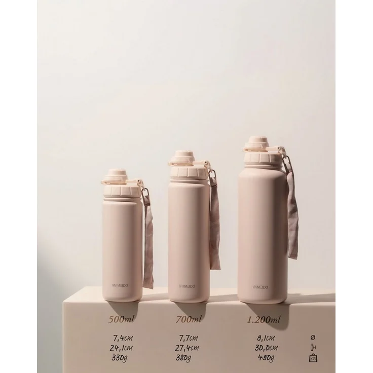 MAMEIDO Thermoflasche, mit 2-in-1 Deckel, Strohhalm und Handschlaufe in 500 ml, 700 ml & 1,2l – Bild 2