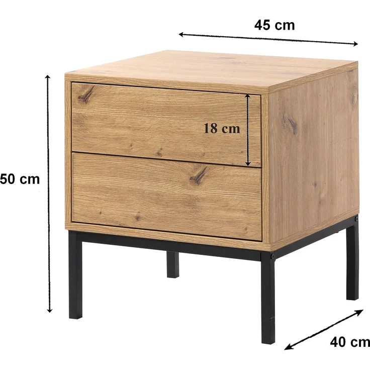 Casâme Nachttisch mit 2 Schubladen, Eichenoptik, Höhe 50 cm - LENNY - Eiche – Bild 8