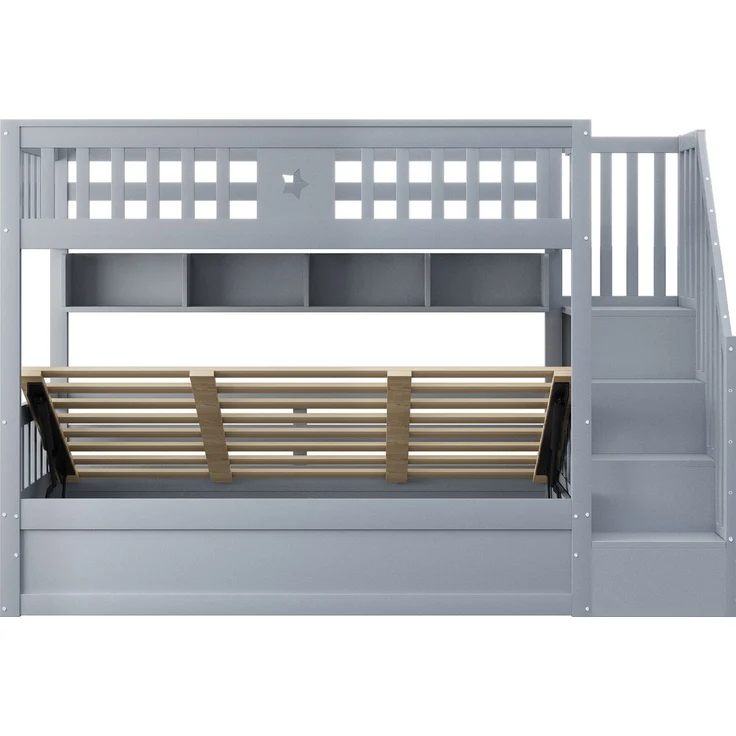 ZUBALIYA Bettgestell für Matratzen 253 x 95 x 151 cm, Bettgestell aus Holz, als Schlafplatz für Schlafzimmer und Gästezimmer, Grau – Bild 9