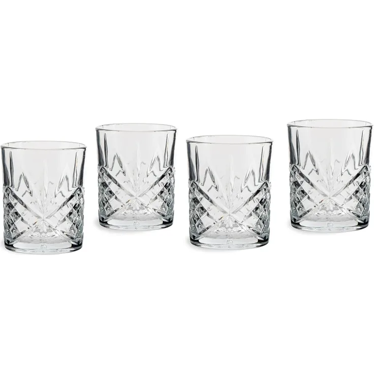 ECHTWERK Whiskyglas Tumbler Set ca. 330ml, 4-tlg, Glas, mit Schliffoptik und Reliefstruktur