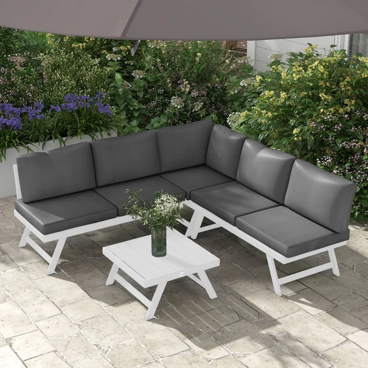 Wohnora-4-teilige Gartensitzgruppe Loungemöbel-Set 4-teilig, 115 cm x 61 cm x 65 cm, Grau + Weiß,H 65cm x T 115cm x B 61cm – Bild 3
