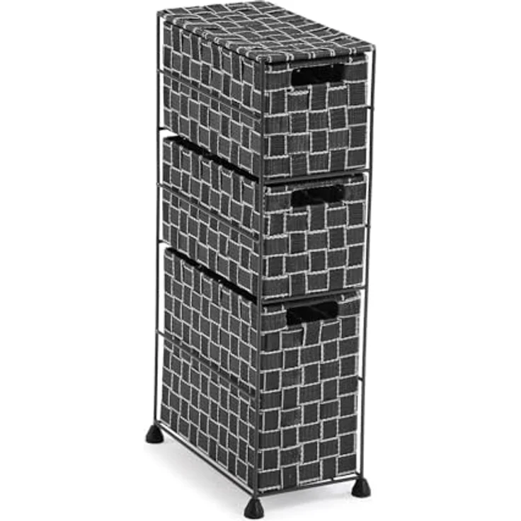 Versa Nilo Zusatzmöbel für das Badezimmer, Badezimmerregal mit 3 Aufbewahrungskörben, Maße (H x L x B) 57 x 15,5 x 28 cm, Texturierter Kunststoff, Schwarz – Bild 2