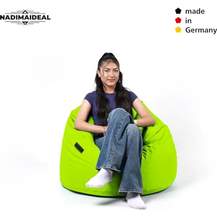 Nadimaideal Sitzsack Tropfenform Kastanie | Bodenkissen für Kinder & Erwachsene | Indoor & Outdoor | Gaming Sitzsack - Sitzkissen - Beanbag | Füllung EPS Perlen (Kiwi, XXL-Durchmesser 88 cm) – Bild 6
