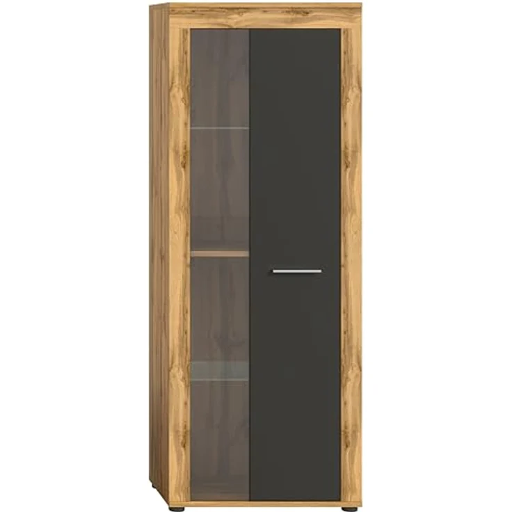 Xonox Vitrine, Grau, Holzwerkstoff, 60x159x35 cm, inklusive 3 Schubkästen und 4 Einlegeböden, FSC®-zertifiziert – Bild 4