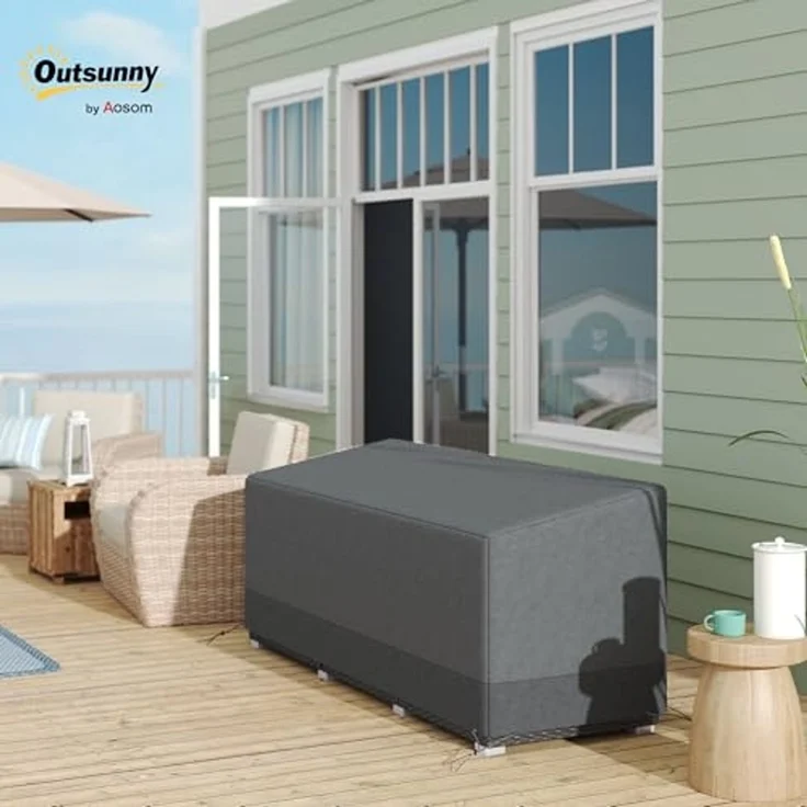 Outsunny Gartenmöbel-Schutzhülle Wasserdicht (Abdeckung, 1-St, Abdeckplane), für Terrassenmöbel 190,5 x 72 x 76cm Hellgrau – Bild 2