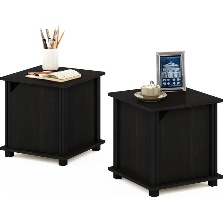 Furinno Simplistic Beistelltisch mit Stauraum, 2er-Set, Espresso/Schwarz