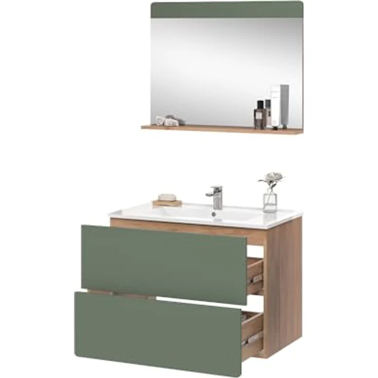 Vichy Badmöbel-Set Izan, 3-teiliges Set in Goldkraft Eiche/Grün mit Spiegel, inkl. Waschbeckenunterschrank und Badspiegel – Bild 6