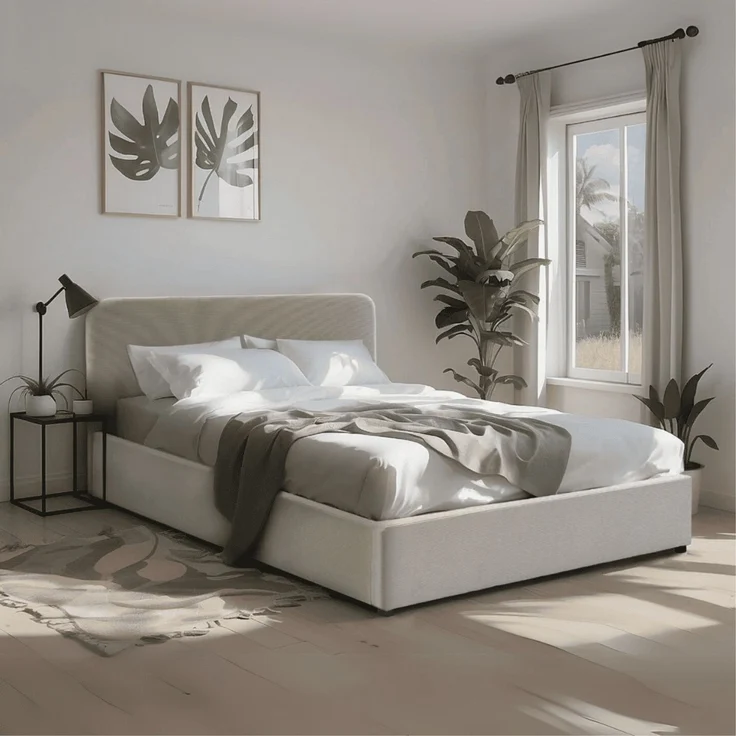 Casâme Bettkasten 140x190 cm mit Kopfteil bezogen mit beigem - LIVY - Beige – Bild 10