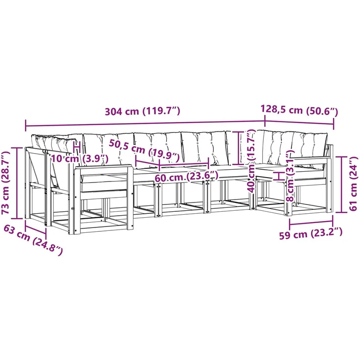 vidaXL Outdoor-Sofagarnitur 7 stk. 7-Sitzer Weiß und Beige 3389831 – Bild 11