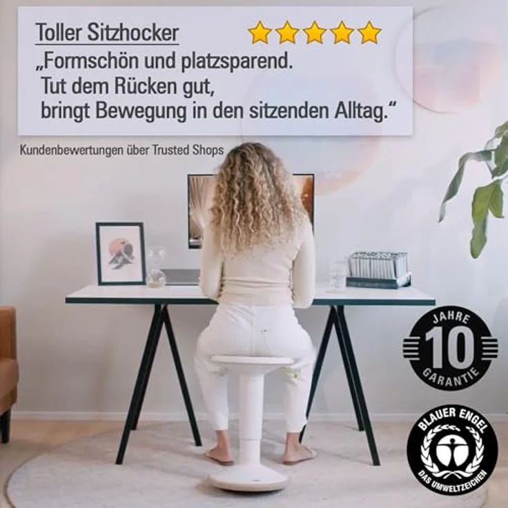 Interstuhl UPis1 - ergonomischer Sitzhocker mit Schwingeffekt - höhenverstellbar - Hocker mit rutschhemmender Standfläche & Kippschutz - Bürohocker (ECO Pastellblau, ECO UP Sitzhocker) – Bild 5