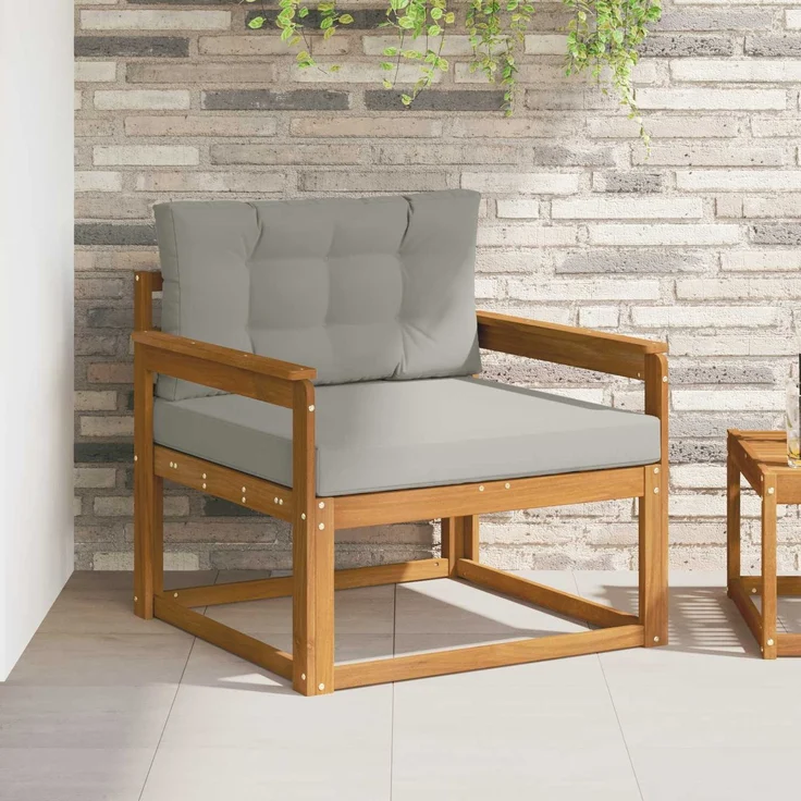 vidaXL Outdoor Mittelsofa Massivholz Akazie Natur und Hellgrau 3436258 – Bild 1