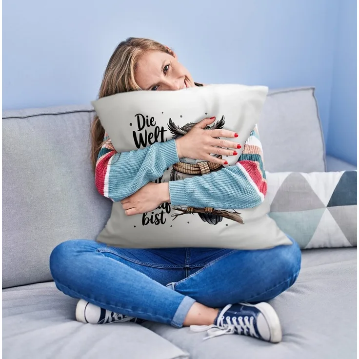 speecheese Dekokissen Eule mit Spruch Kuschelkissen für Eulenliebhaber