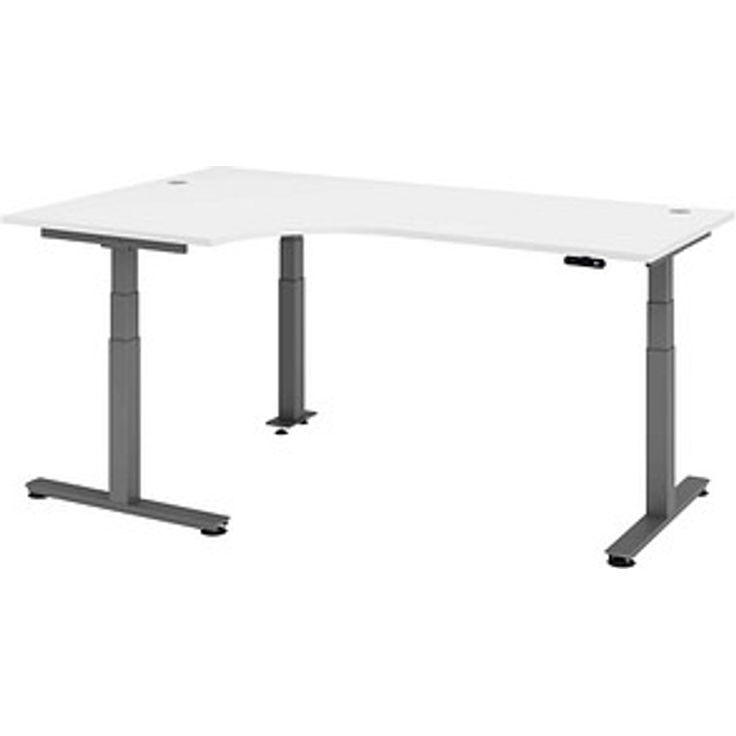 HAMMERBACHER VXDSM82 elektrisch höhenverstellbarer Schreibtisch weiß L-Form, T-Fuß-Gestell grau 200,0 x 120,0 cm