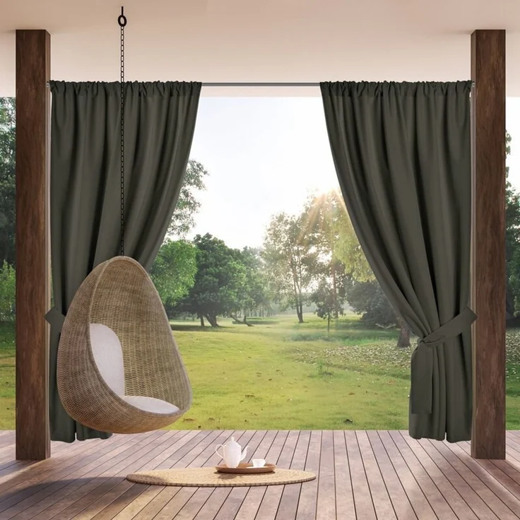 Terassenvorhang Outdoor Vorhang zum Garten Wasserfest graphit 155X200 Tunnelzug – Bild 1