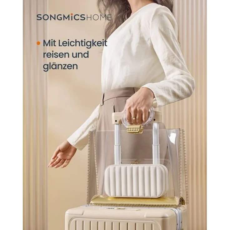 SONGMICS HOME ANAH Kollektion - Schmuckkästchen Reise, Schmuckkasten klein Schmuckaufbewahrung mit Spiegel, PU mit Nähten, Reißverschluss, Geschenkidee, wolkenweiß – Bild 2