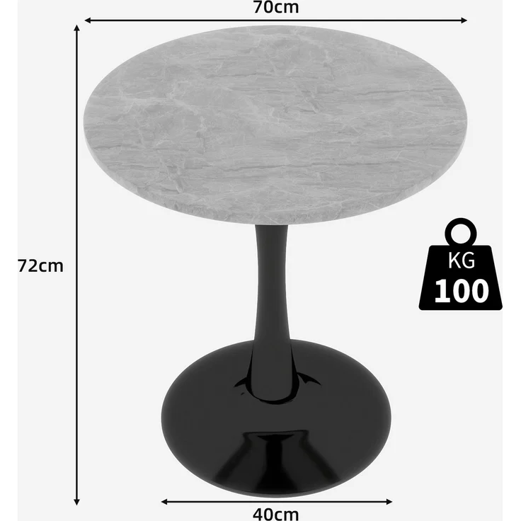 Couchtisch 70cm×70cm×72cm aus Kunstmarmor, rund, modern-minimalistisch, Schwarz/Grau – Bild 5