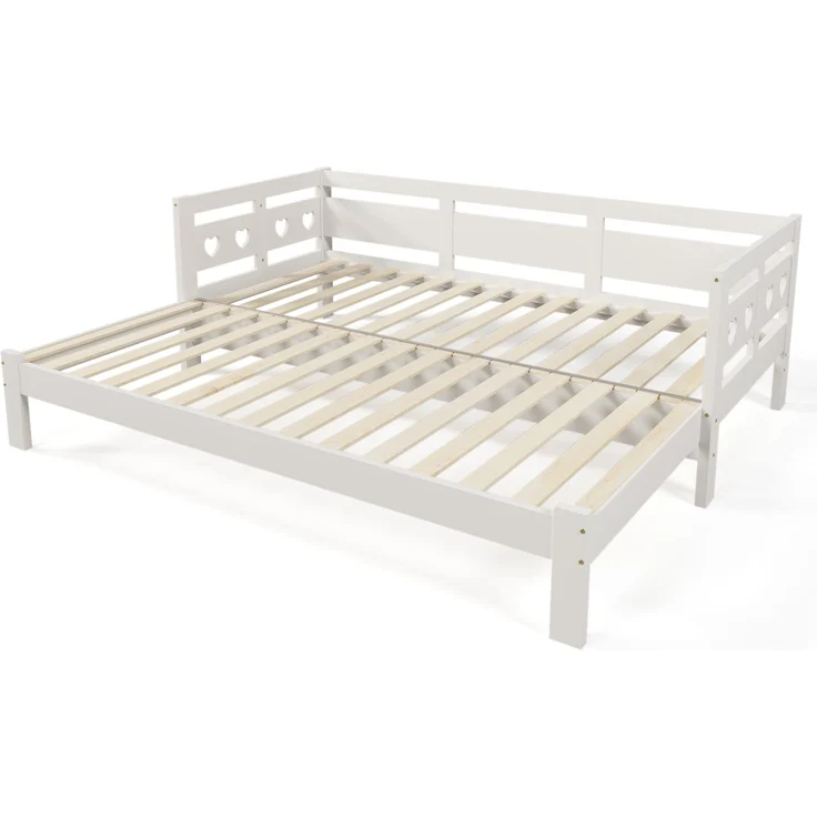Merax Daybett Tagesbett ,Ausziehbar Bett,90*190cm,Kiefer massiv, mit 2. Schlafgelegenheit und Rollrost Herzform Bett Weiß – Bild 7