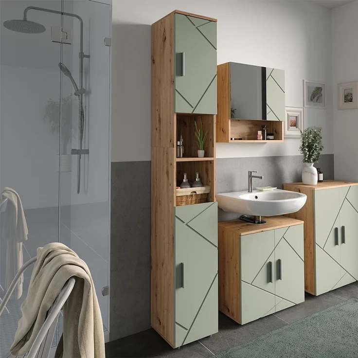 Badschrank Irma Salbeigrün 30 x 192 cm Vicco – Bild 3