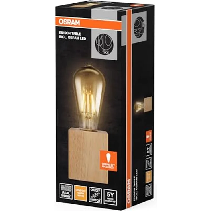 Osram Tischleuchte 1906 Edison E27 2,5W, 2400K, Holz braun, 220 lm, Vintage-Stil, austauschbar – Bild 2