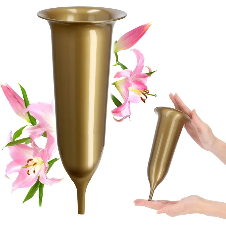 KADAX Vase, Fläschchen für Friedhof, Grabstein, 23 cm, Grabstein für Blumen, Gold – Bild 1