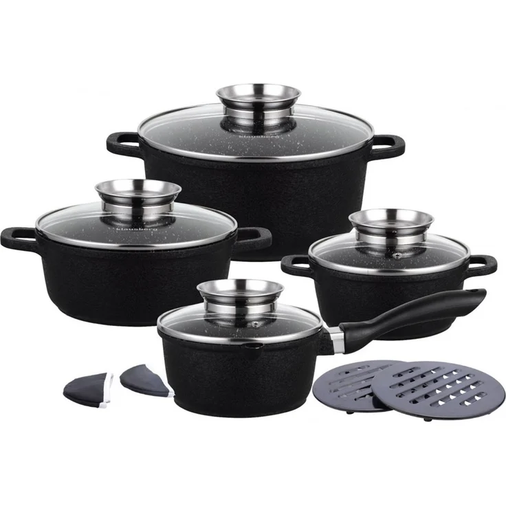 Klausberg Klausberg Set mit 4 Granittöpfen 1,3 l, 1,3 l, 2,3 l, 4,5 l, 12 Elementen Crack Design KB7360