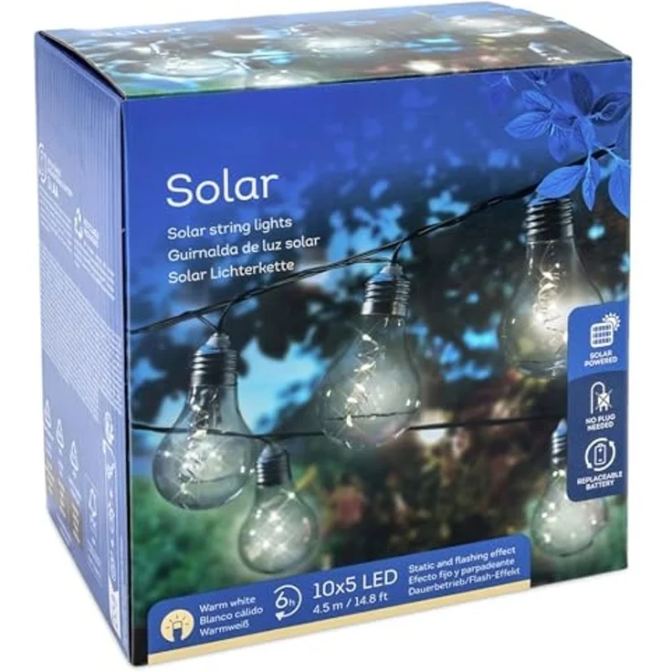 Spetebo LED-Lichterkette LED Solar Lichterkette mit 10 Glühbirnen auf 450 cm mit 2 Leuchtmodi, 10-flammig, Automatische Einschaltung bei Dämmerung – Bild 7