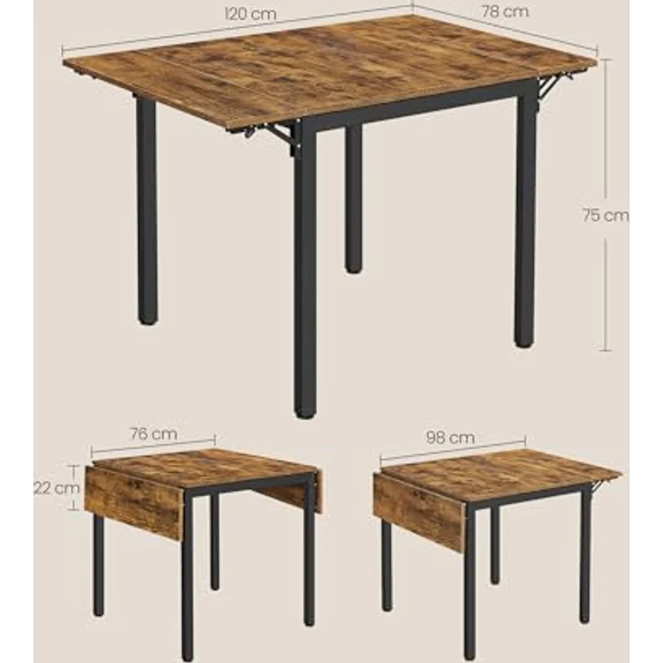 VASAGLE Esstisch mit 2 Esszimmerstühlen, Esszimmermöbel-Set, Essgruppe, für Wohnzimmer, Küche, Metallrahmen, einfache Montage, vintagebraun-schwarz KDT078S03V1 – Bild 4