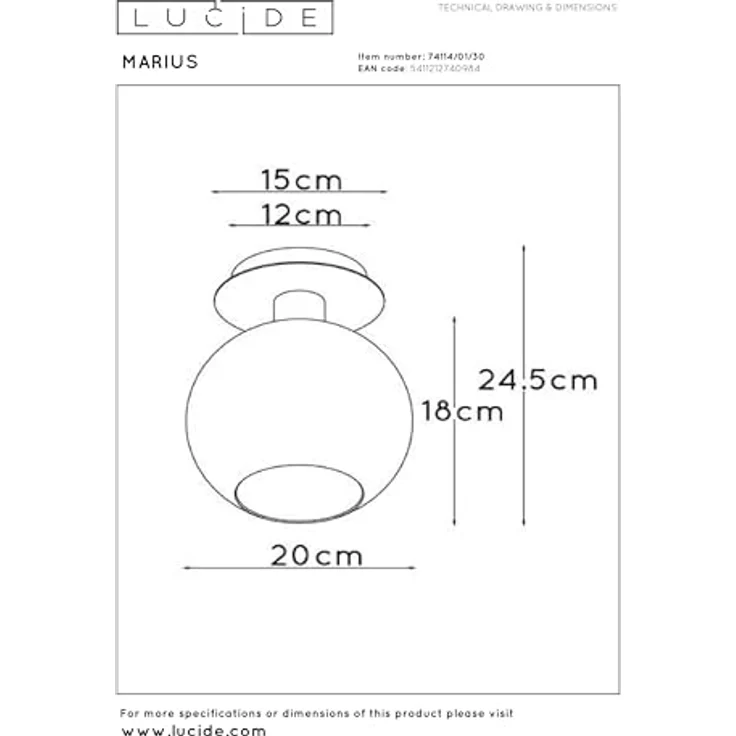 LUCIDE MARIUS, Deckenleuchte 1xE27, aus Glas, schwarz, geeignet für LED-Lichtquellen, dimmbar – Bild 5