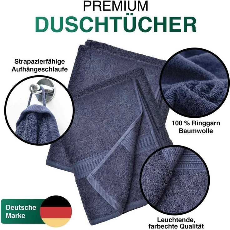 leevitex® Duschtücher 2er-Set, 70x140 cm, 100% Baumwolle, saugstark und fusselfrei, Frottee (Set, 2-St), OEKO-TEX® STANDARD 100 zertifiziert, gestreifte Bordüre – Bild 3